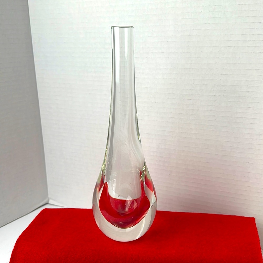 Vintage Danish Hand Blown Glass Bud Vase Tear Drop Shaped